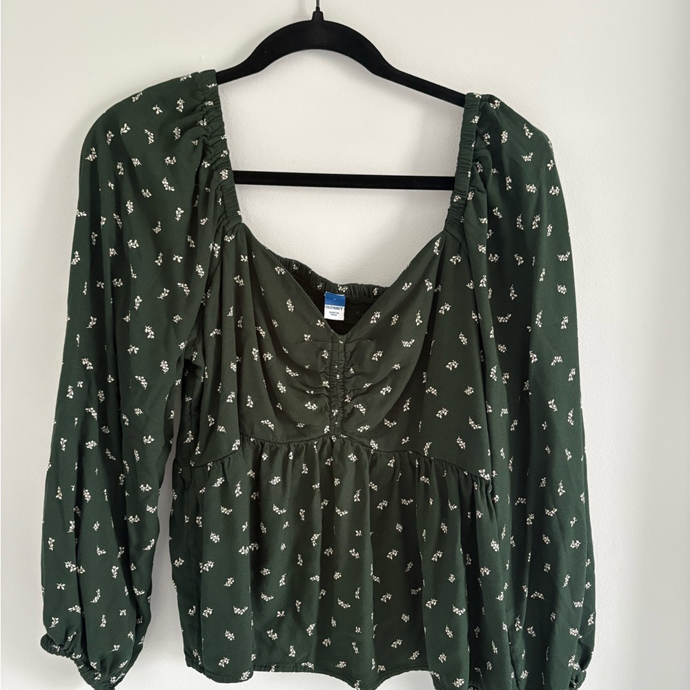 Old Navy Forest Green Floral Blouse